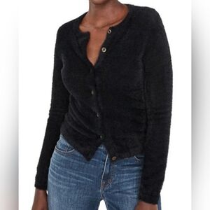 Madewell Hewitt Fuzzy Slim Button Up Cardigan True Black Sz M